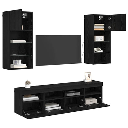 UnitÃƒÂ  a muro per TV con LED 5 pcs Rovere Nero 40,5 x 30 x 90 cm
