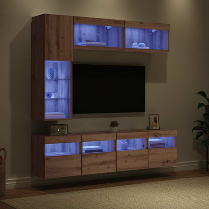 Mobile TV con led 7 pcs Rovere artigianale Legno multistrato