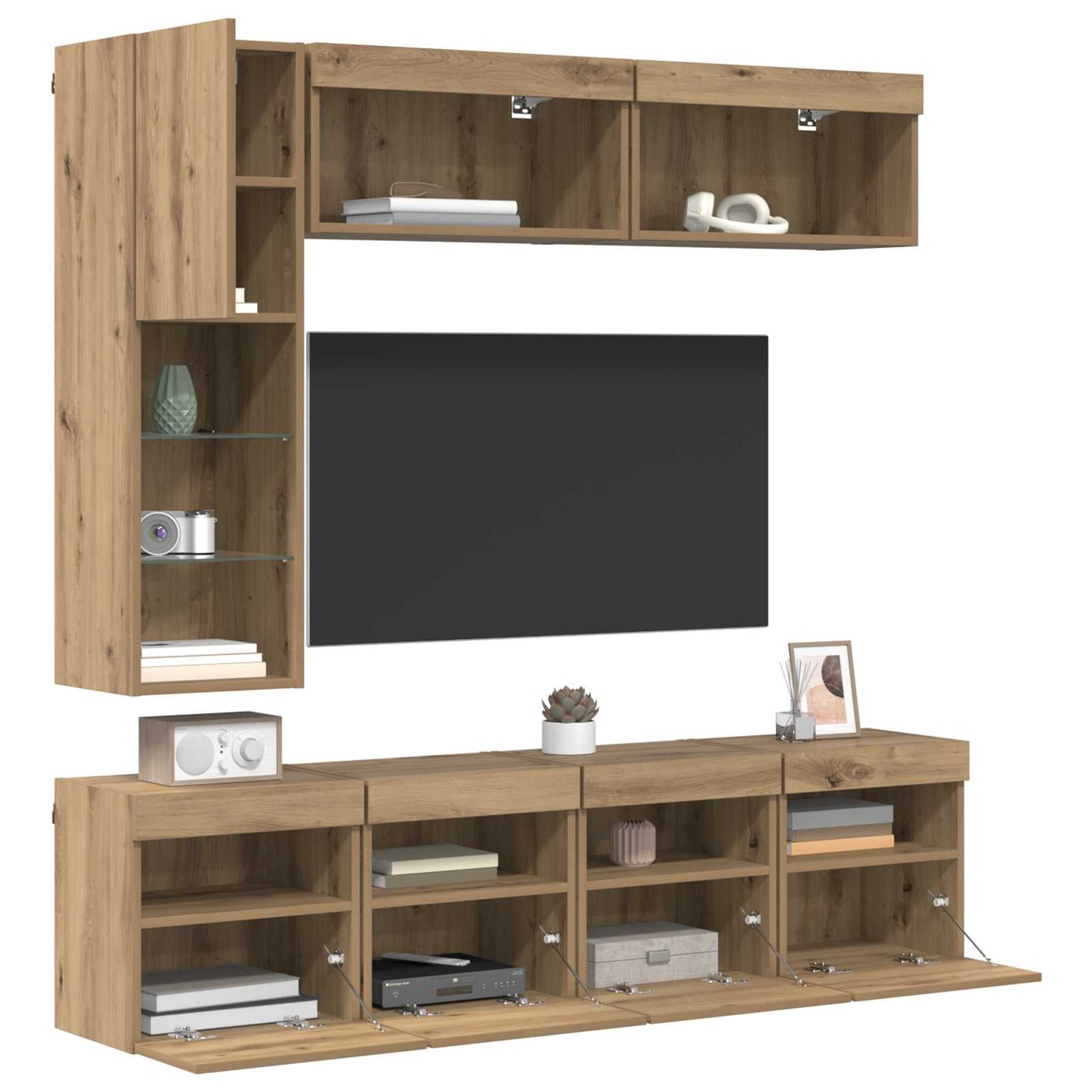 Mobile TV con led 7 pcs Rovere artigianale Legno multistrato