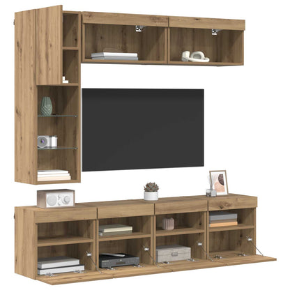 Mobile TV con led 7 pcs Rovere artigianale Legno multistrato