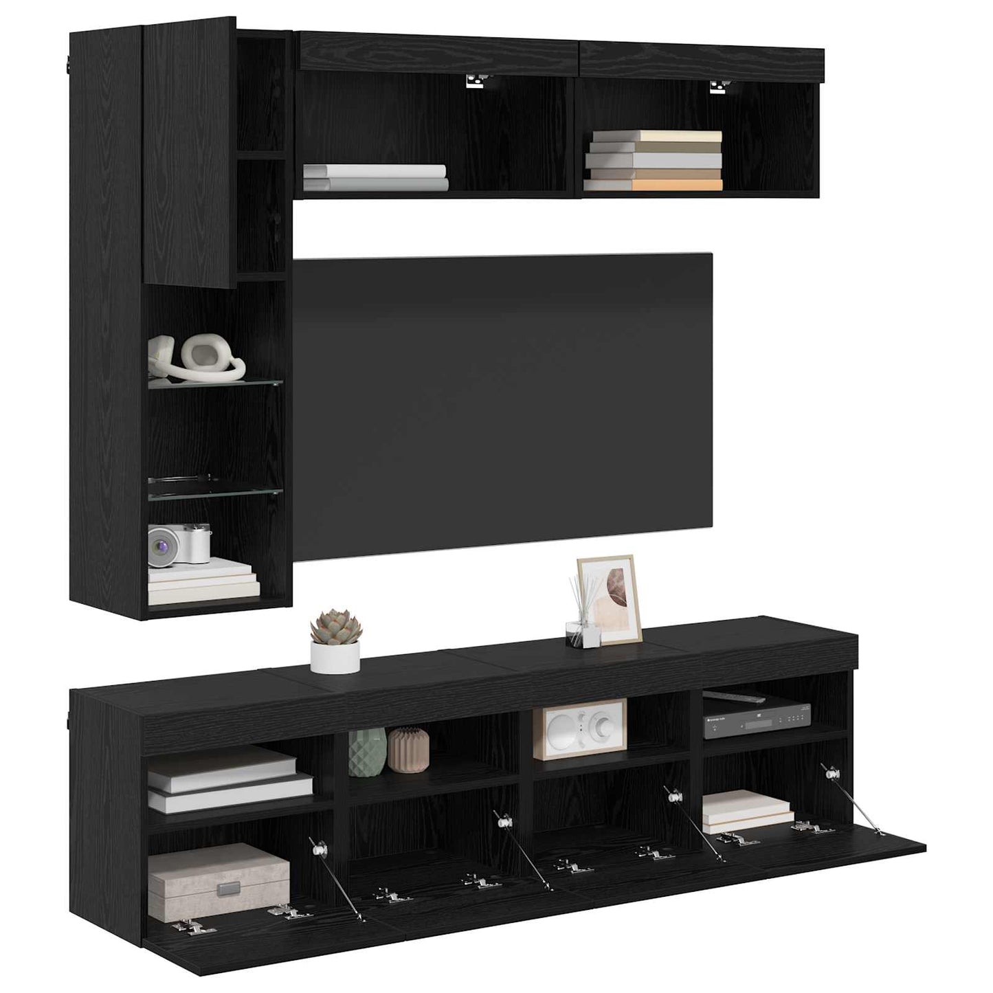 Mobile TV con led 7 pcs Rovere Nero Legno multistrato