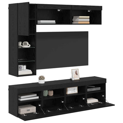Mobile TV con led 7 pcs Rovere Nero Legno multistrato