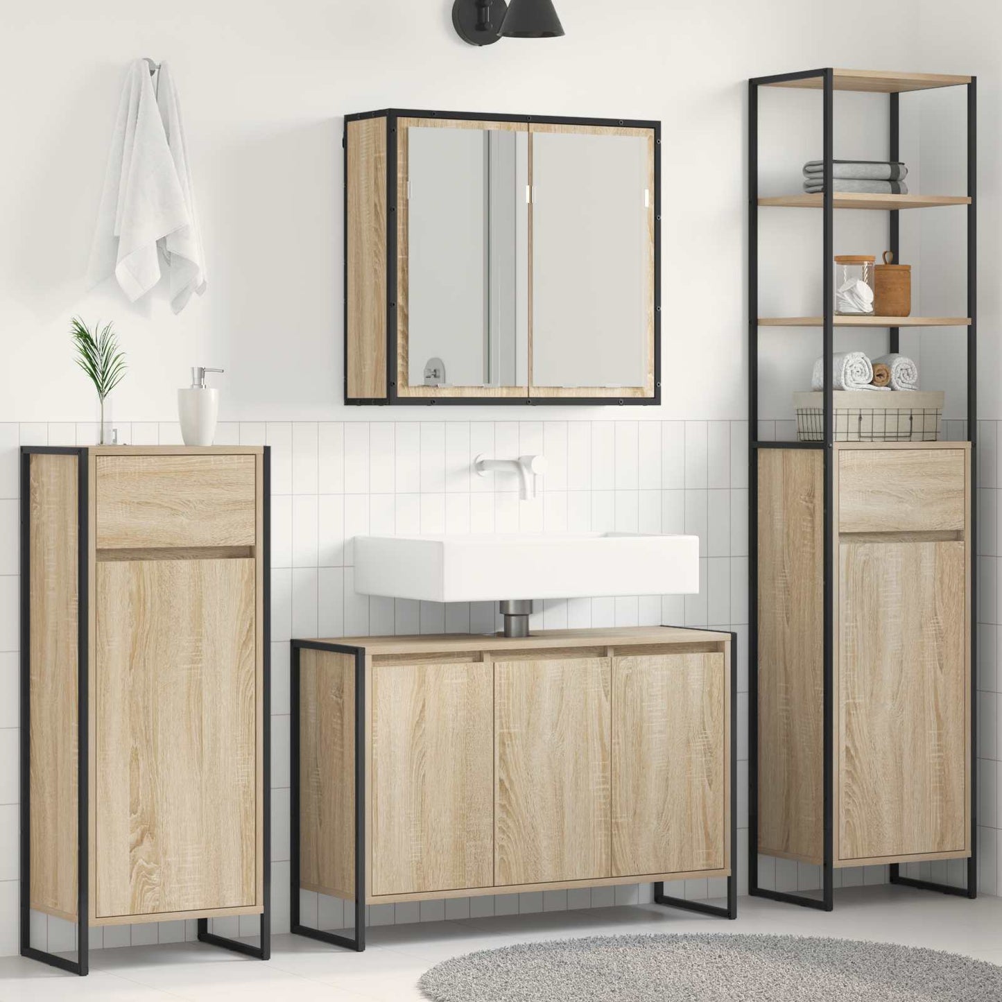 Set di mobili per il bagno Rovere Sonoma Legno multistrato
