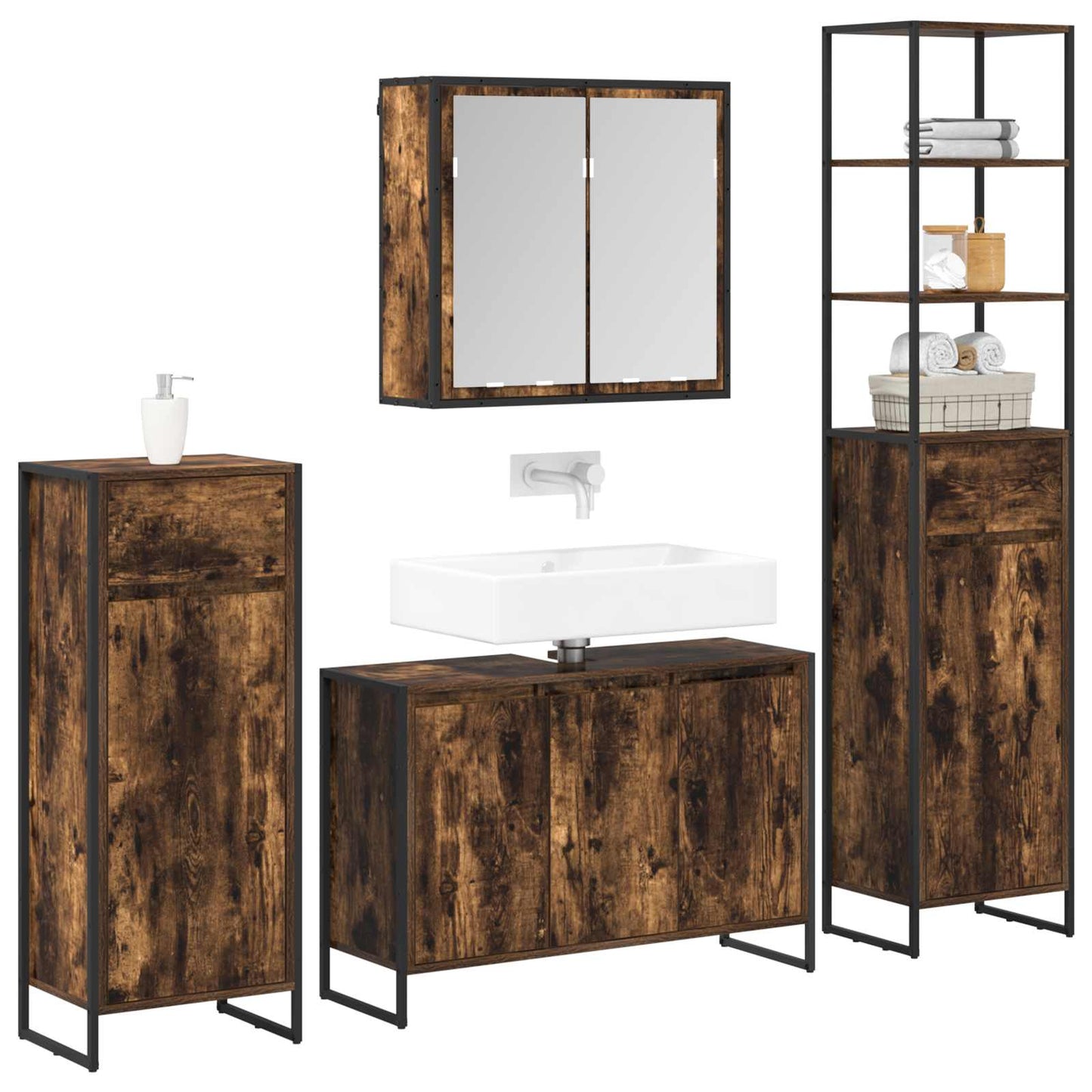 Set di mobili per il bagno Rovere fumÃƒÂ© Legno multistrato