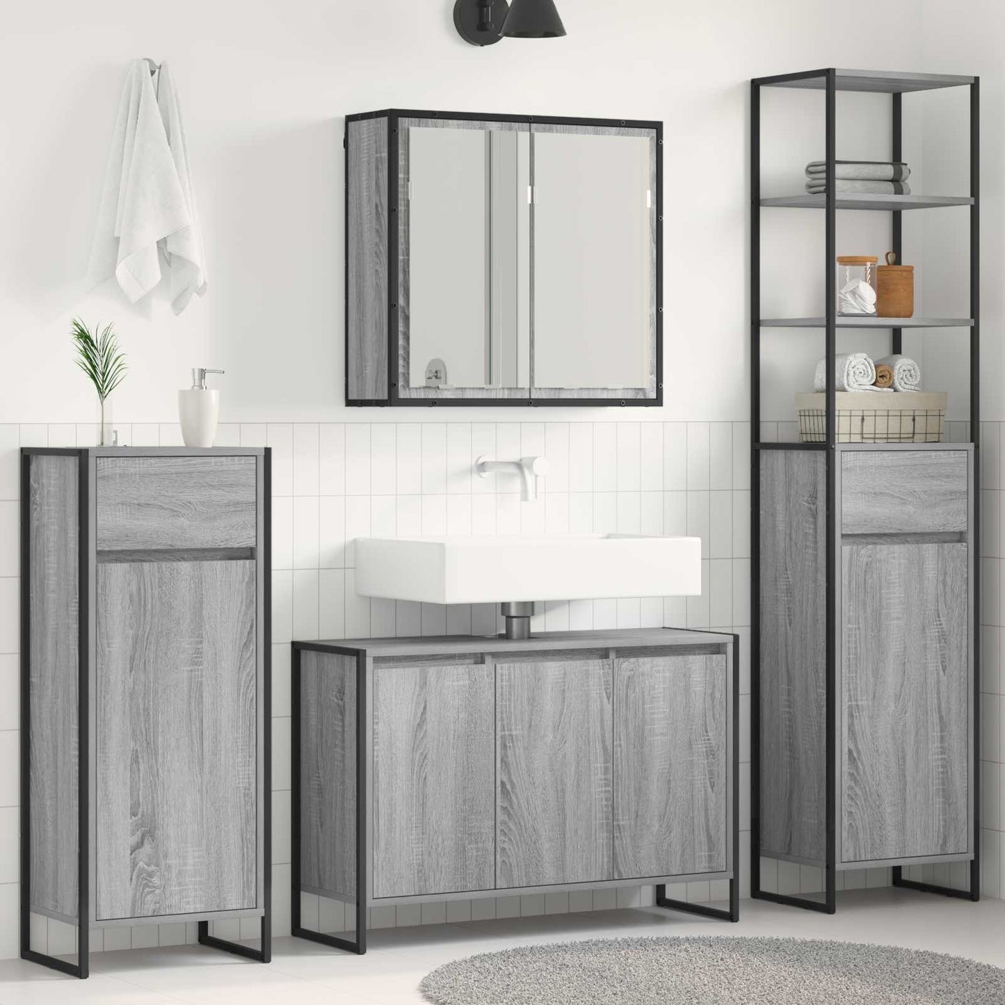 Set di mobili per il bagno Grigio Sonoma Legno multistrato