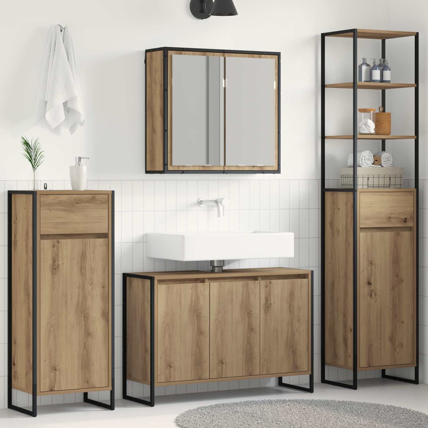Set di mobili per il bagno Rovere artigianale Legno multistrato