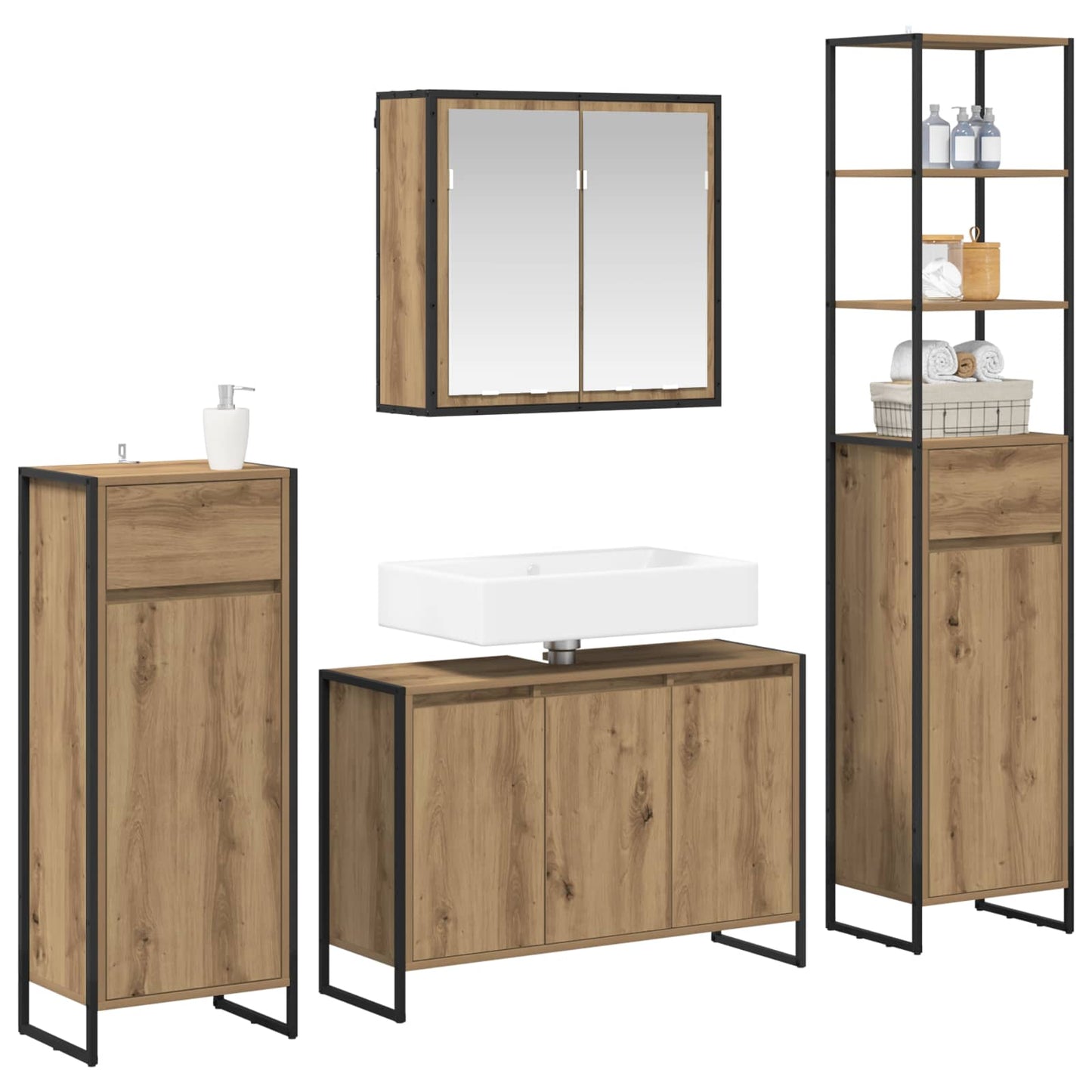 Set di mobili per il bagno Rovere artigianale Legno multistrato