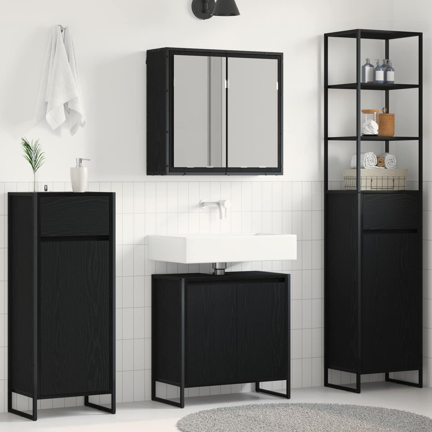 Set di mobili per il bagno Rovere Nero Legno multistrato