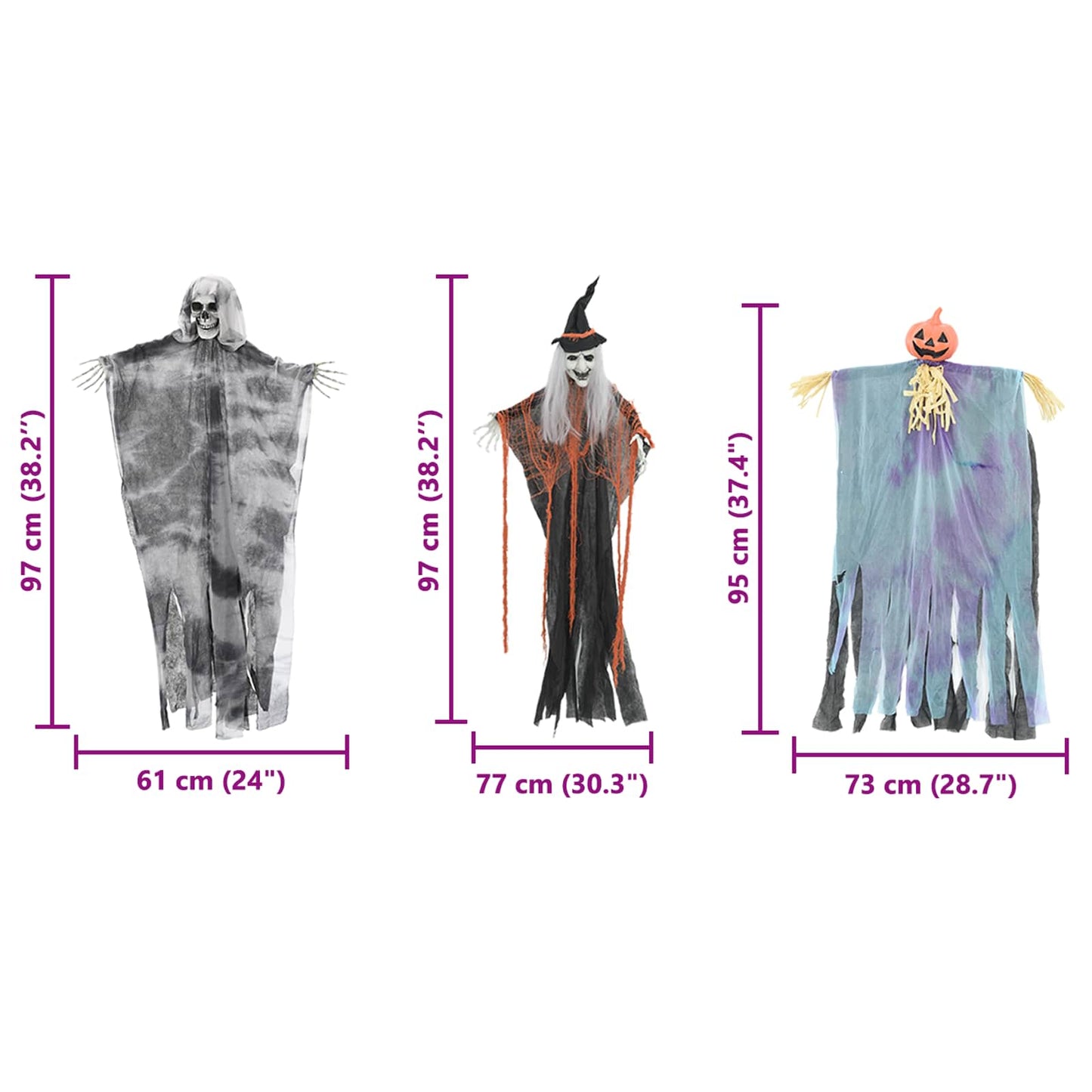 Fantasma appeso di Halloween 3 pcs Multicolore 61 x 97 cm