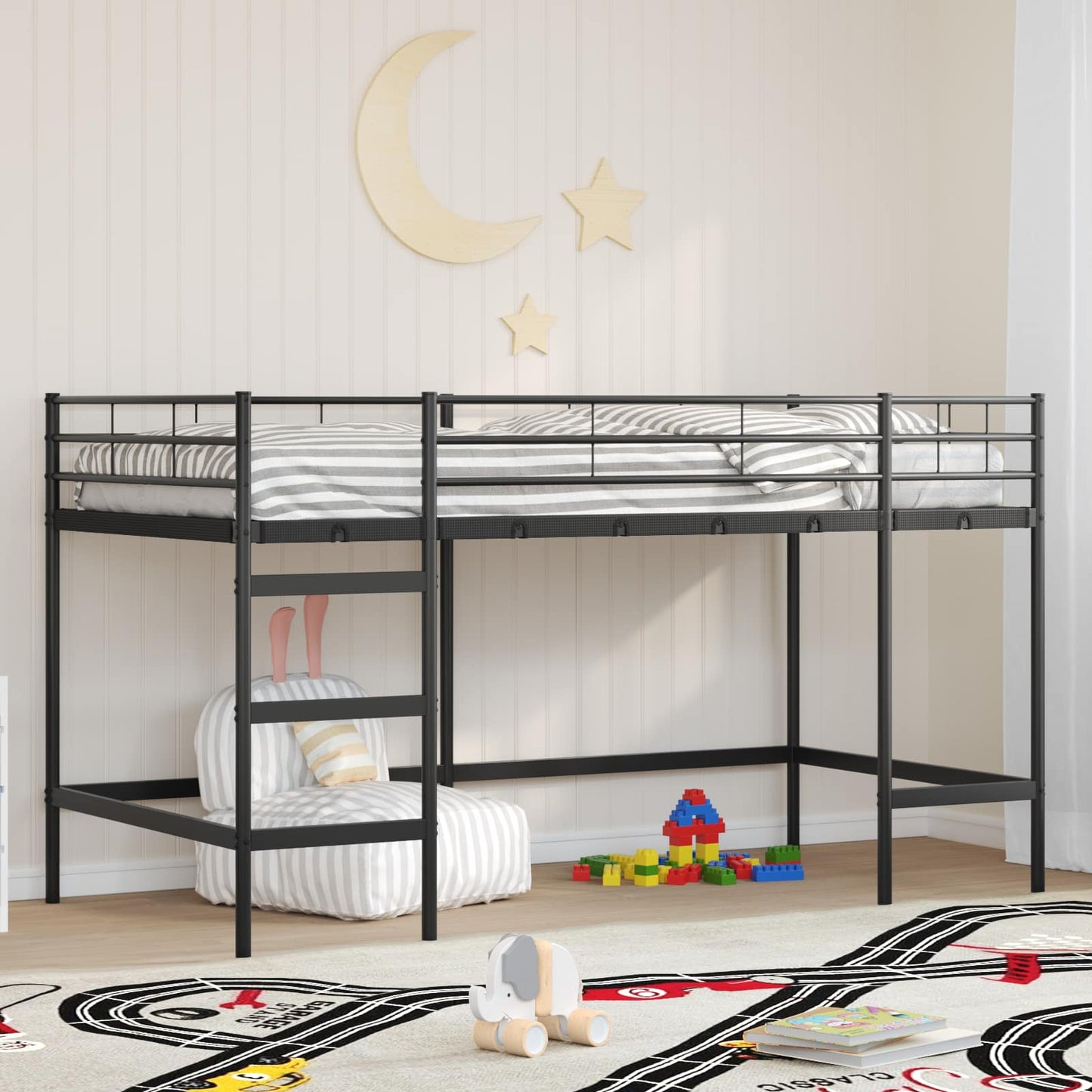 Struttura del letto loft per bambini Nero 107 x 200 cm Acciaio