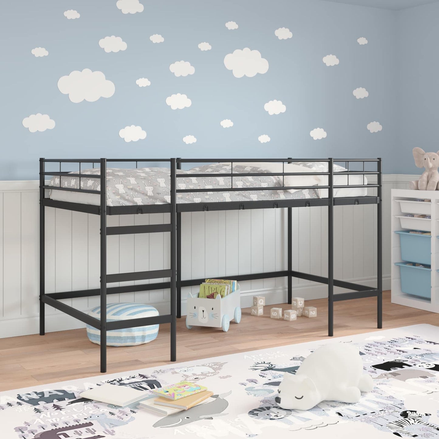 Struttura del letto loft per bambini Nero 107 x 200 cm Acciaio