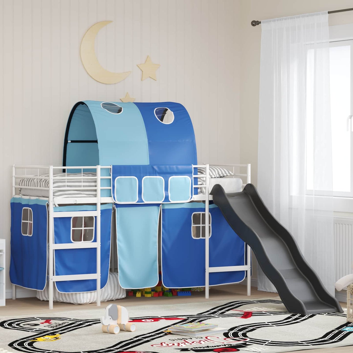 Struttura del letto loft per bambini Bianco e Blu 100 x 190 cm