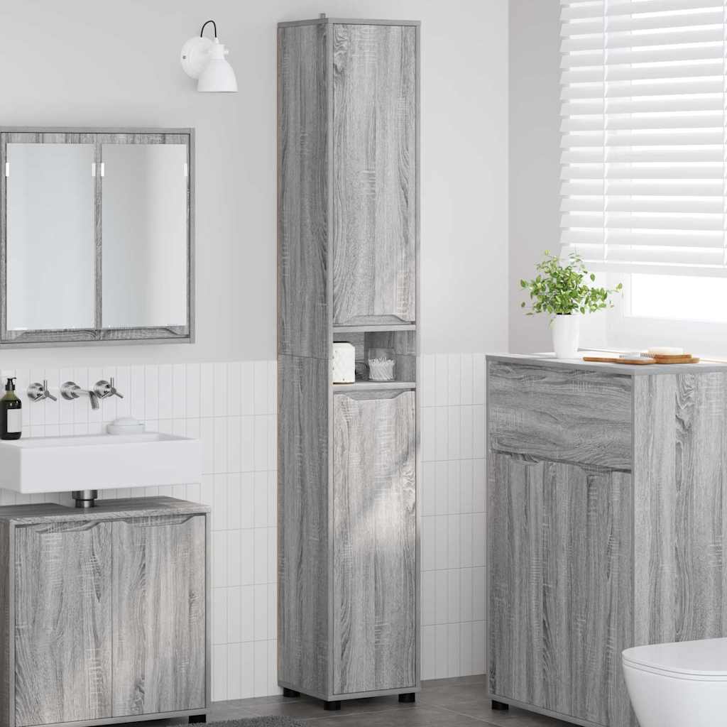 Mobile da Bagno con porta Grigio Sonoma 30,5 x 30 x 195 cm