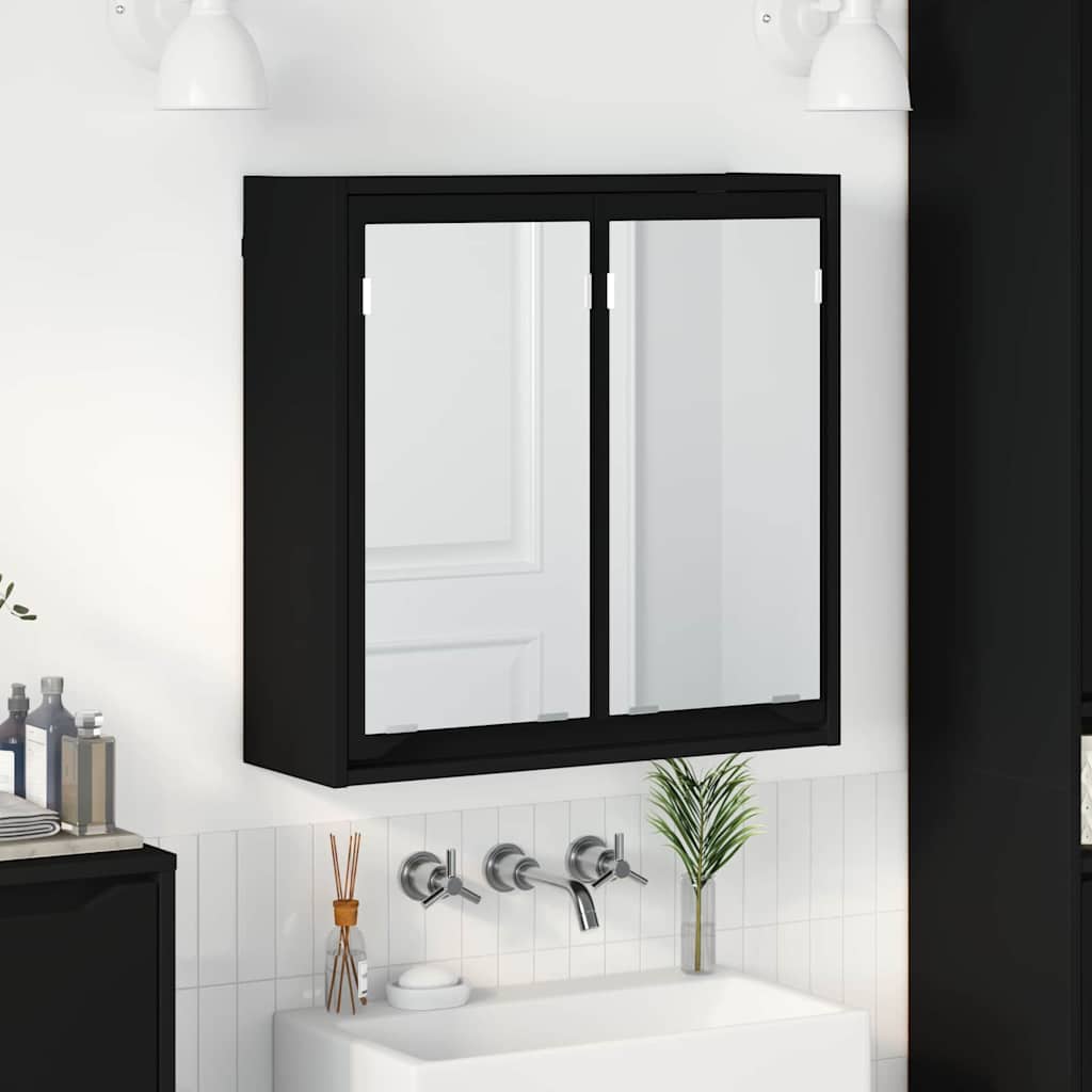 Mobiletto per specchio da bagno con porta Nero 60 x 20 x 60 cm