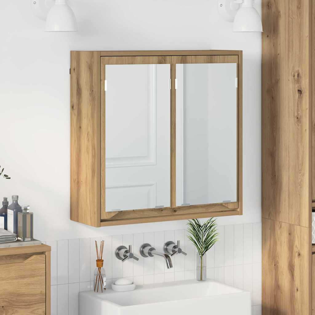 Mobiletto per specchio da bagno con porta Rovere artigianale