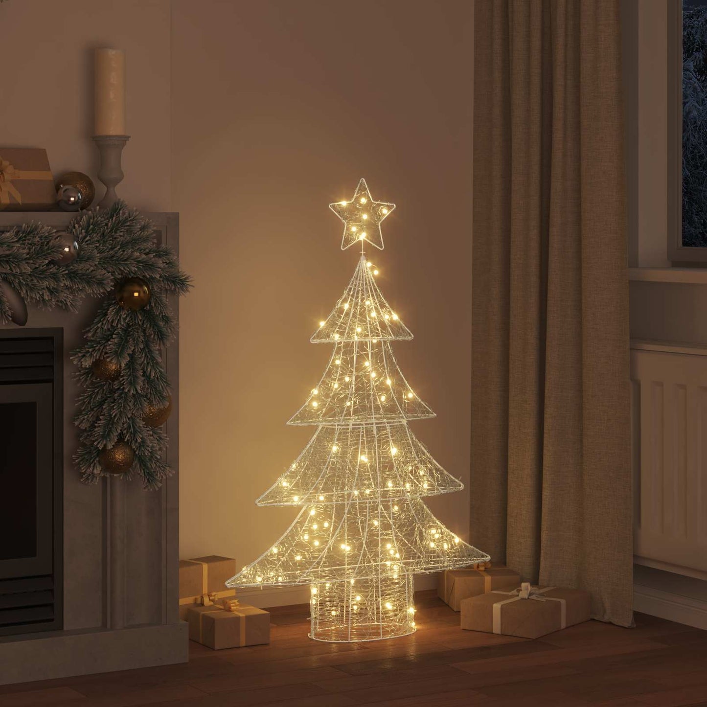 Albero di Natale con 100 LED Bianco caldo 120 cm Acrilico
