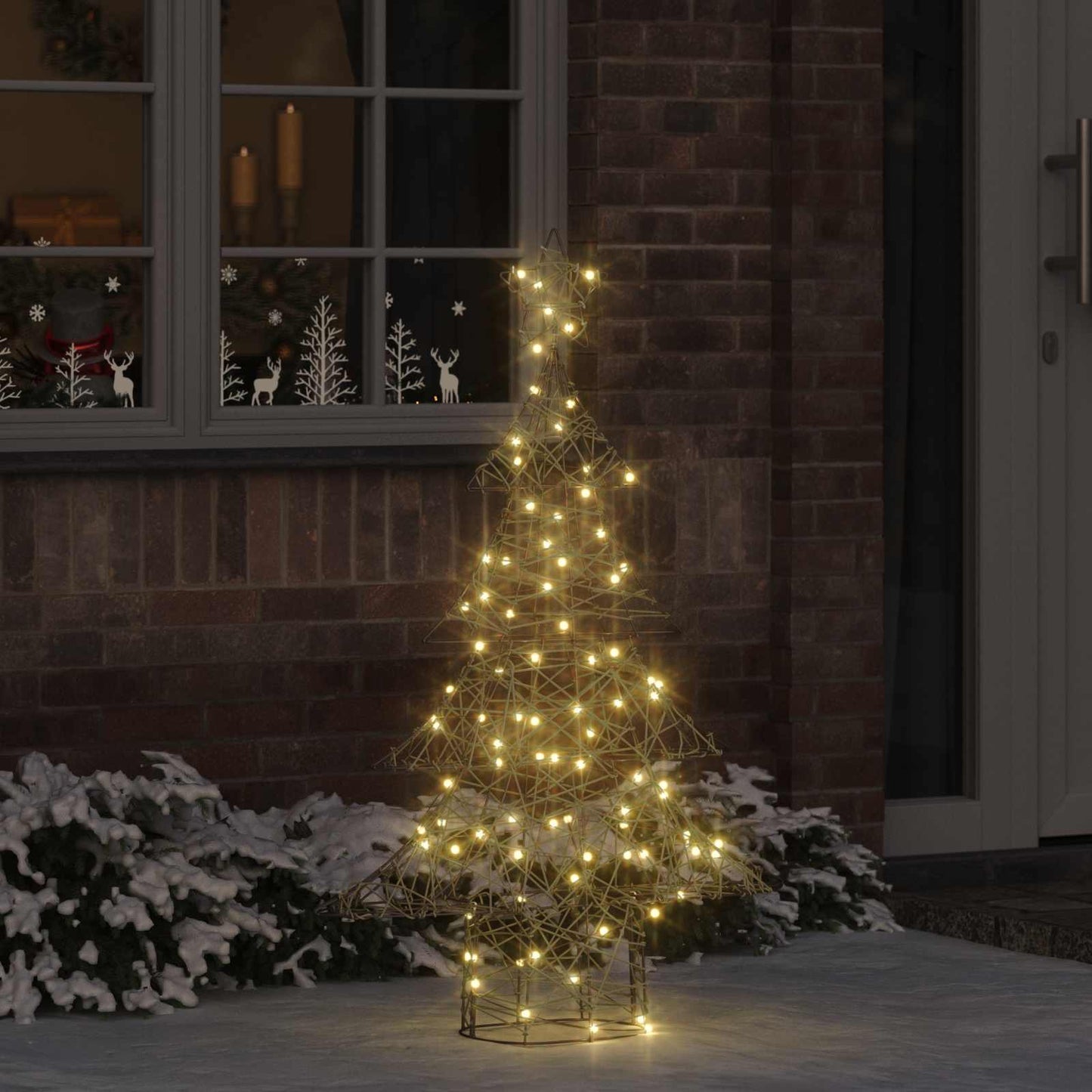 Albero di Natale con 120 LED Bianco caldo 150 cm Rattan