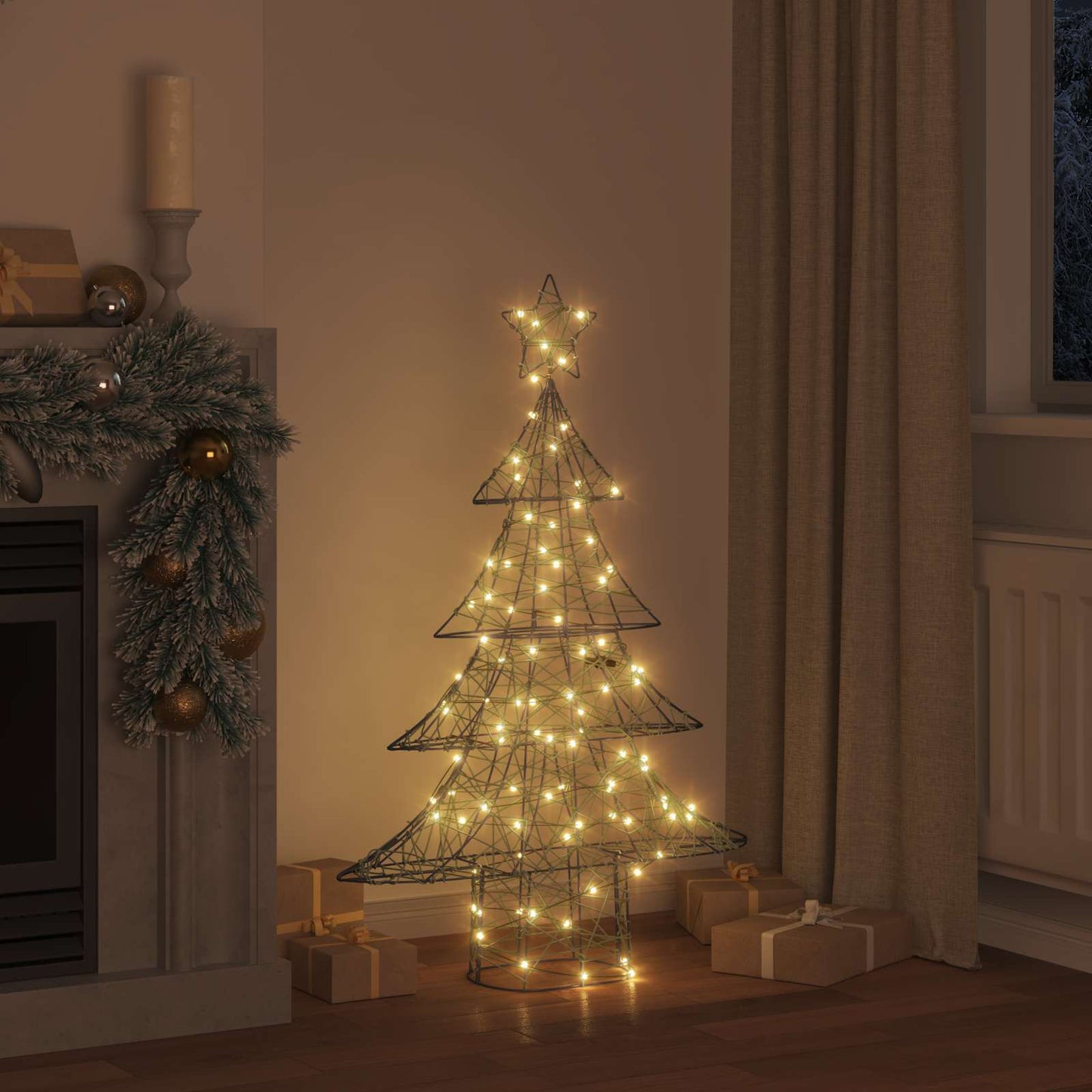 Albero di Natale con 120 LED Bianco caldo 150 cm Rattan
