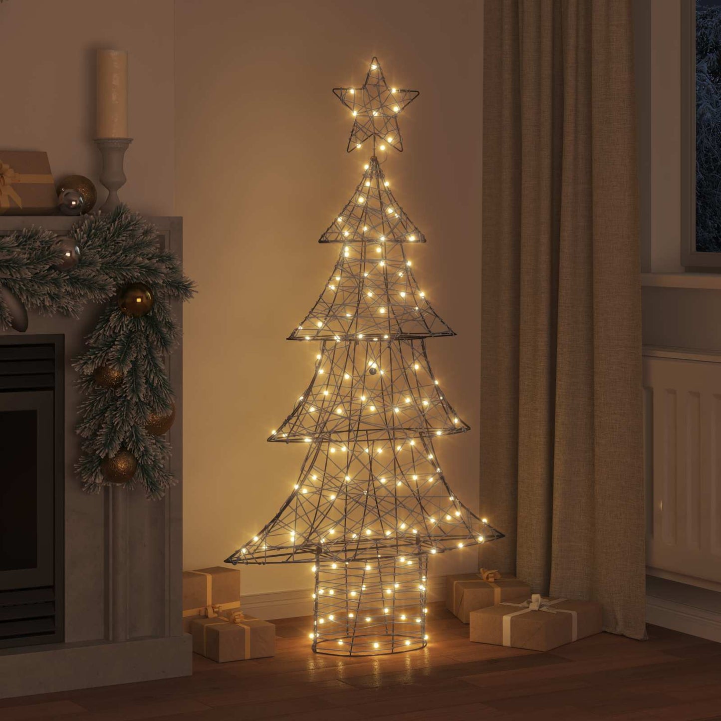 Albero di Natale con 160 LED Bianco caldo 150 cm Rattan