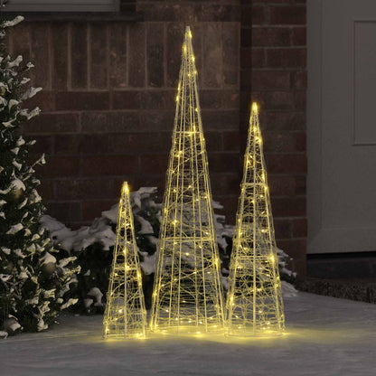 Albero di Natale 3 pcs Bianco caldo 20 x 20 x 80 cm Acrilico