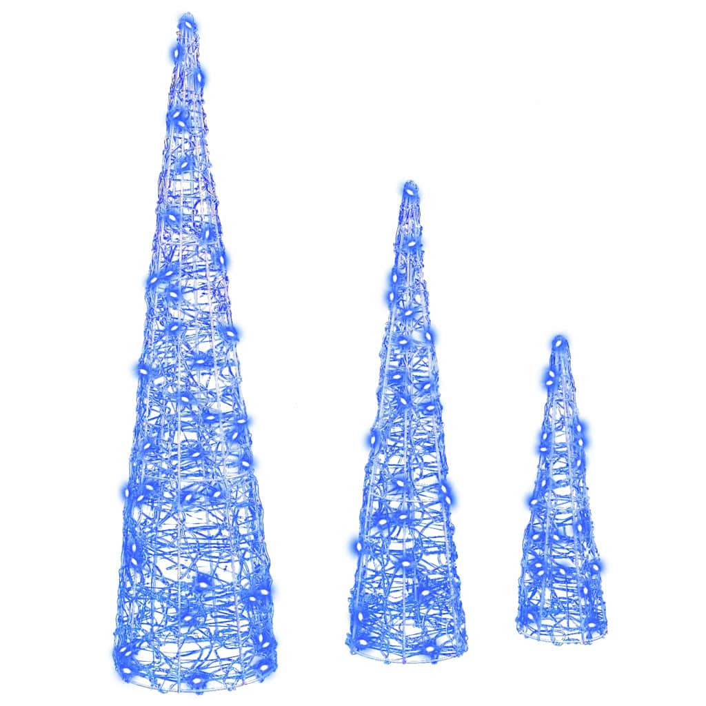 Albero di Natale con 90 LED 3 pcs Blu 20 x 20 x 80 cm Acrilico
