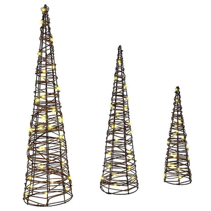 Albero di Natale 3 pcs Bianco caldo 20 x 20 x 80 cm Rattan
