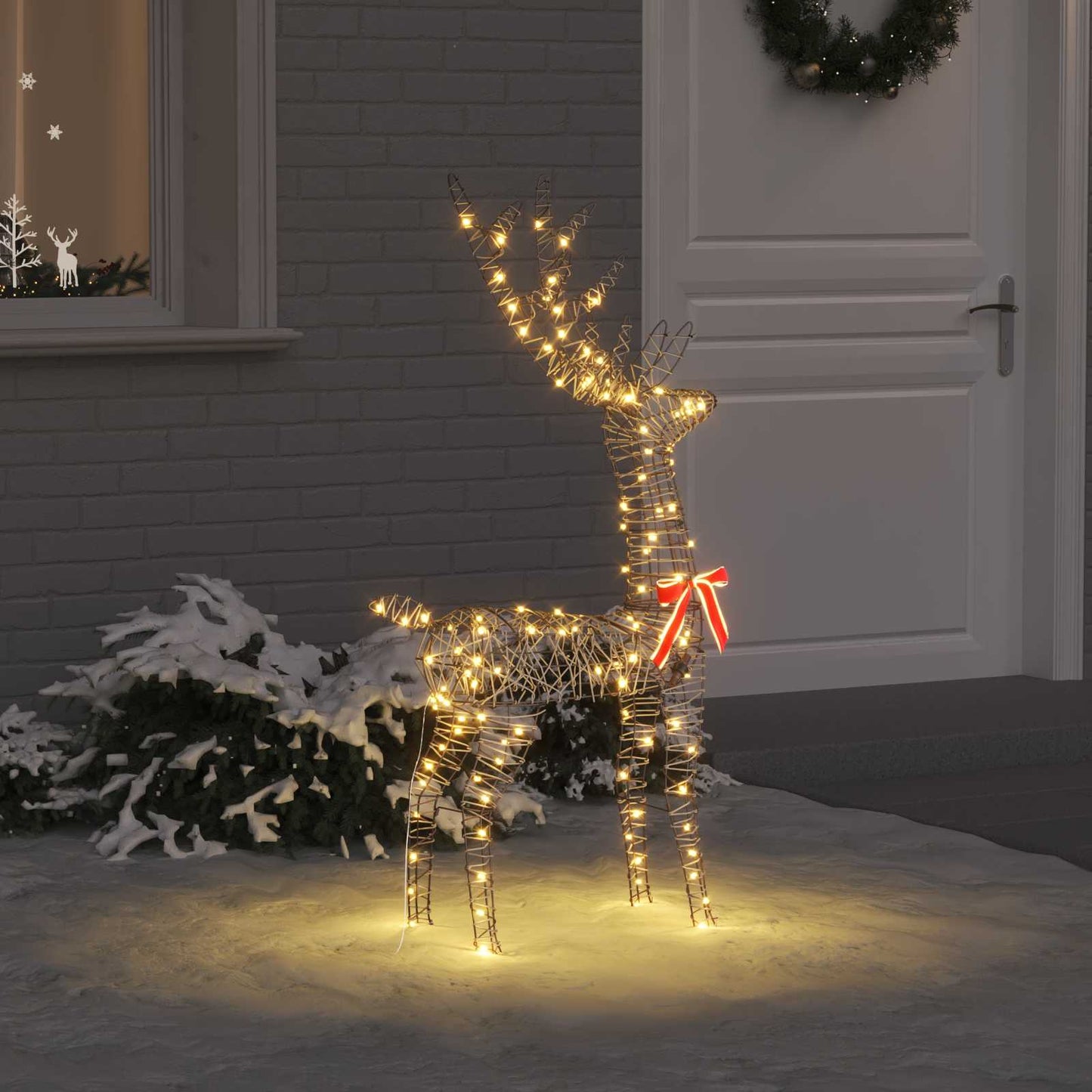 Renna 3D con 140 LED Bianco caldo 70 x 41 x 128 cm Rattan