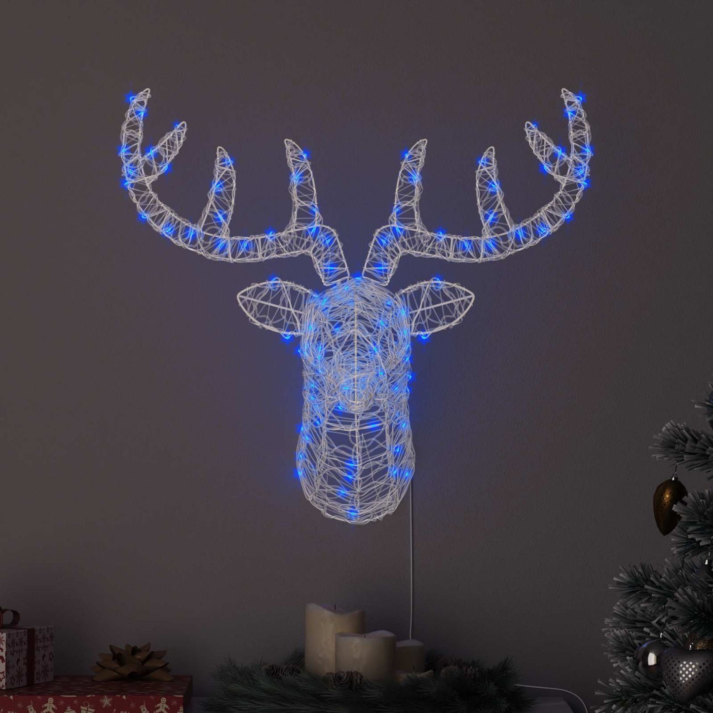 Testa di Renna con 140 LED Blu 68 x 36,5 x 62,5 cm Acrilico