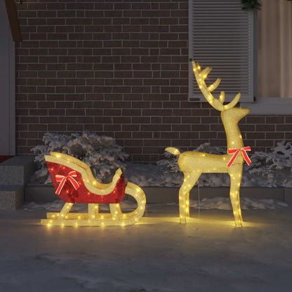 Slitta trainata da renna con 200 LED Bianco caldo Tessuto