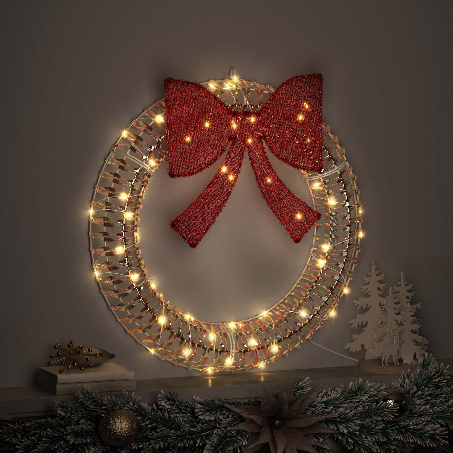 Ghirlanda con 60 LED Bianco caldo 76 x 76 x 8 cm PET
