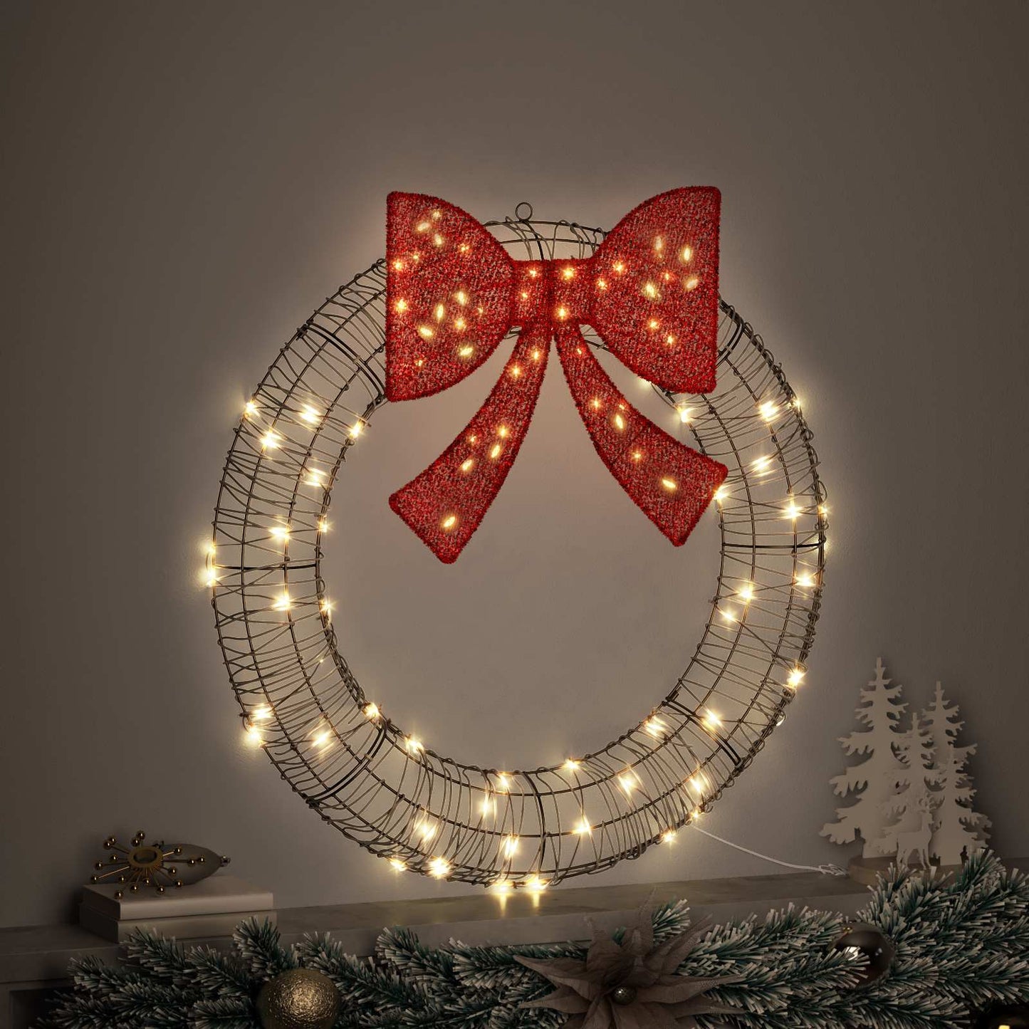 Ghirlanda con 80 LED Bianco caldo 90 x 90 x 9 cm Rattan
