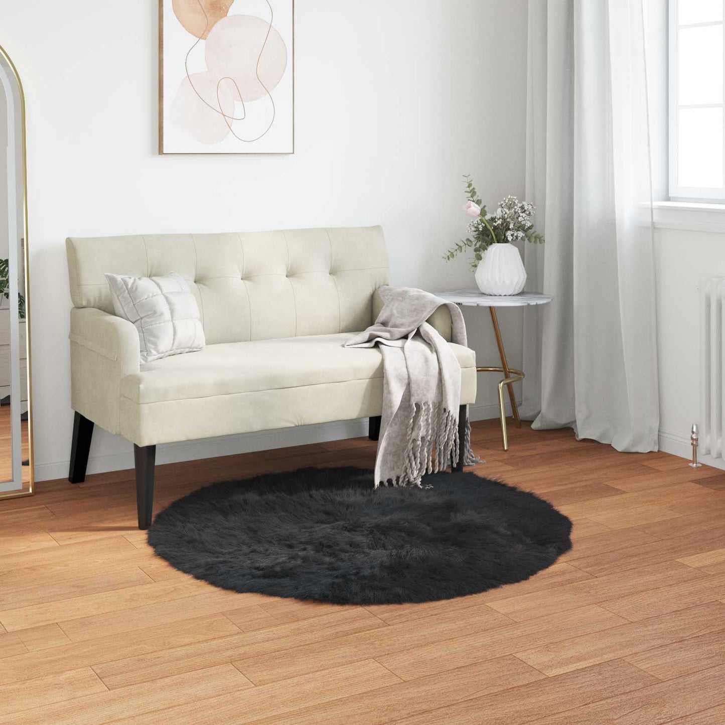 Tappeto Pecora Tafalla Nero Ã˜ 120 cm Poliestere