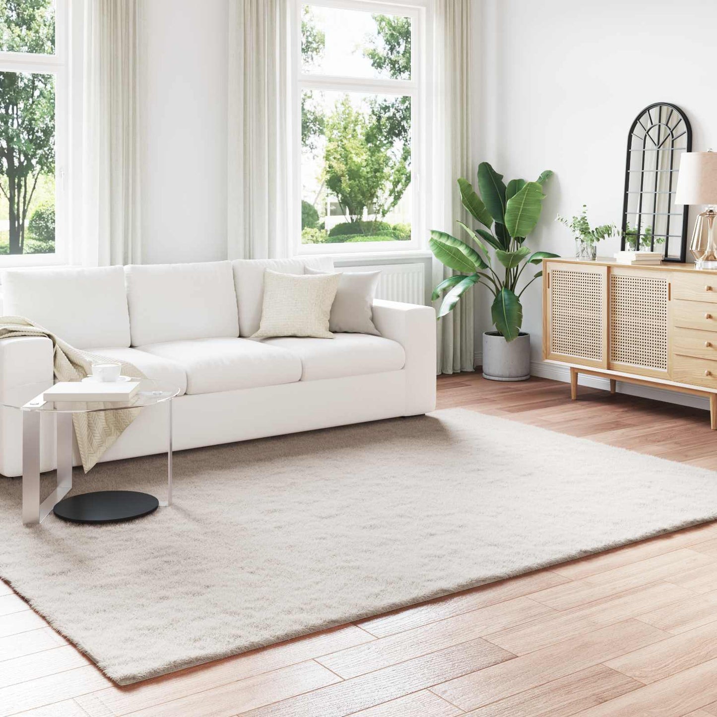 Tappeto antiscivolo in di coniglio sintetica Olite Beige