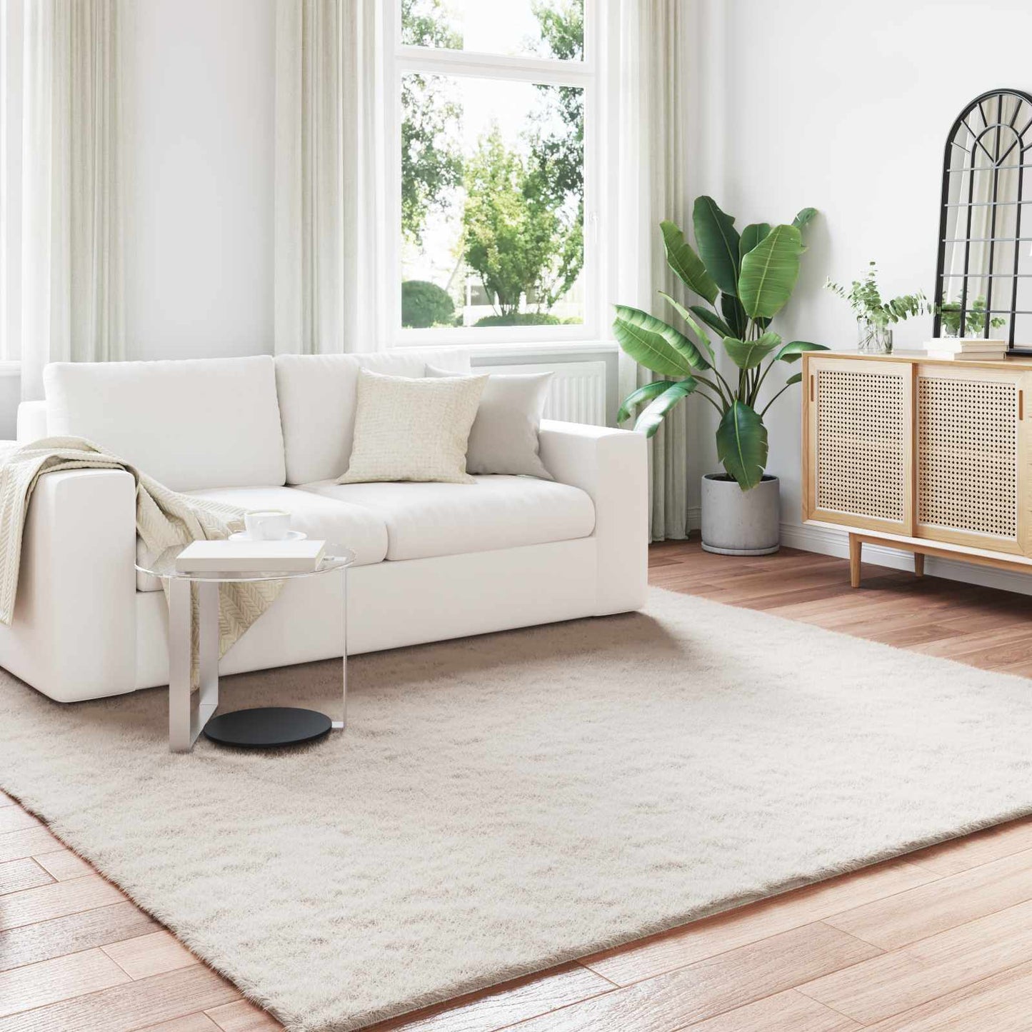 Tappeto antiscivolo in di coniglio sintetica Olite Beige