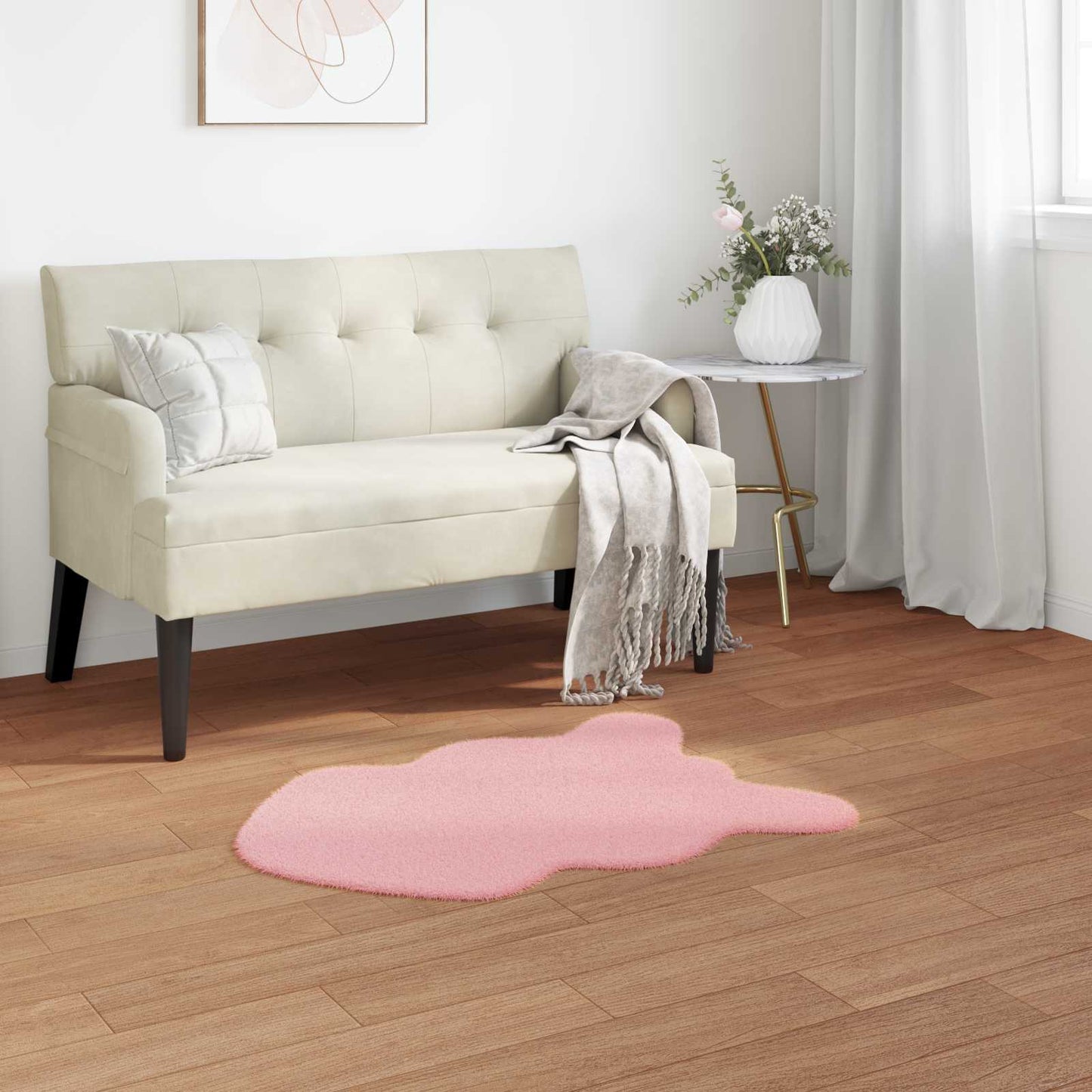 Tappeto antiscivolo in di coniglio sintetica Olite Rosa
