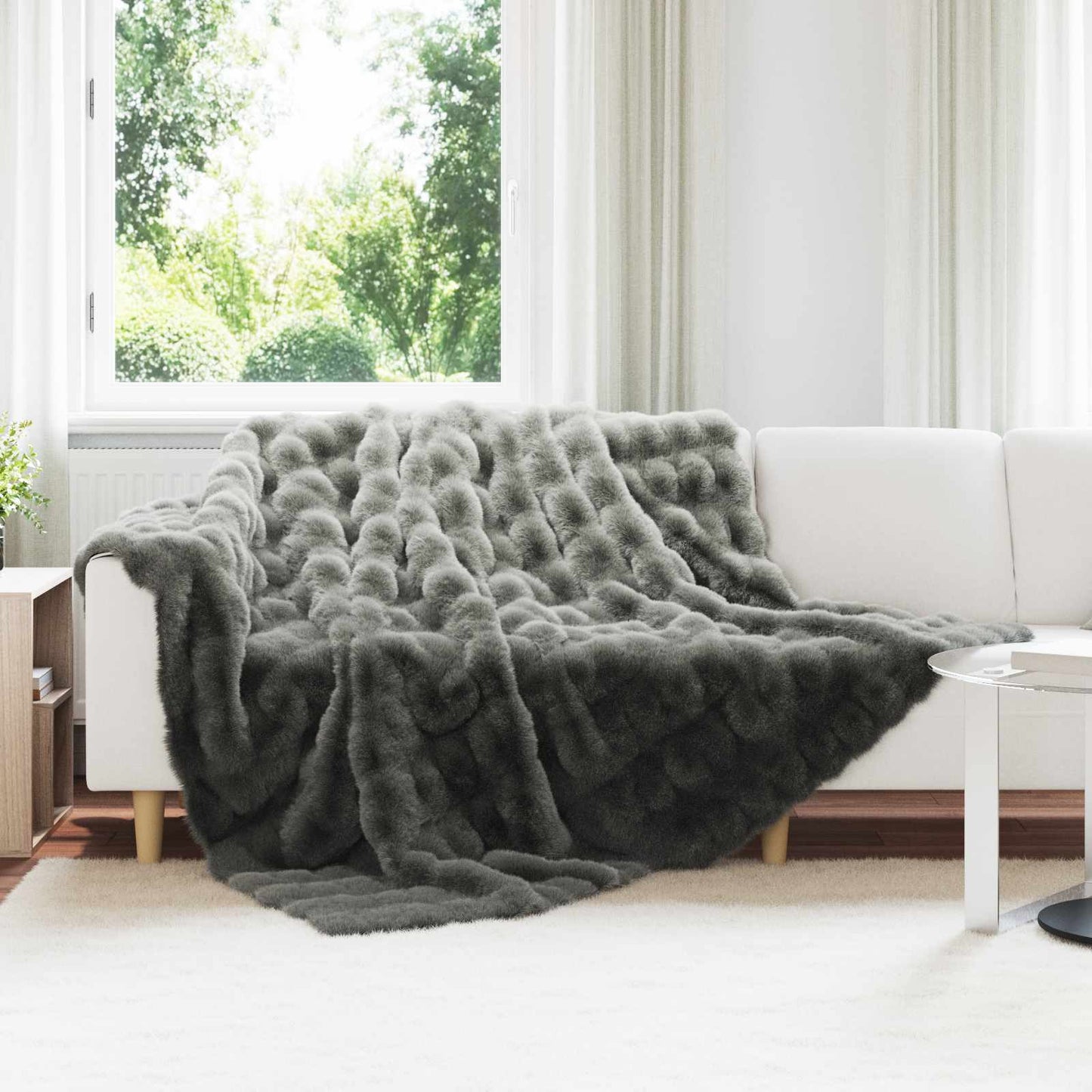 Coperta antiscivolo in finta di coniglio Olite Grigio scuro