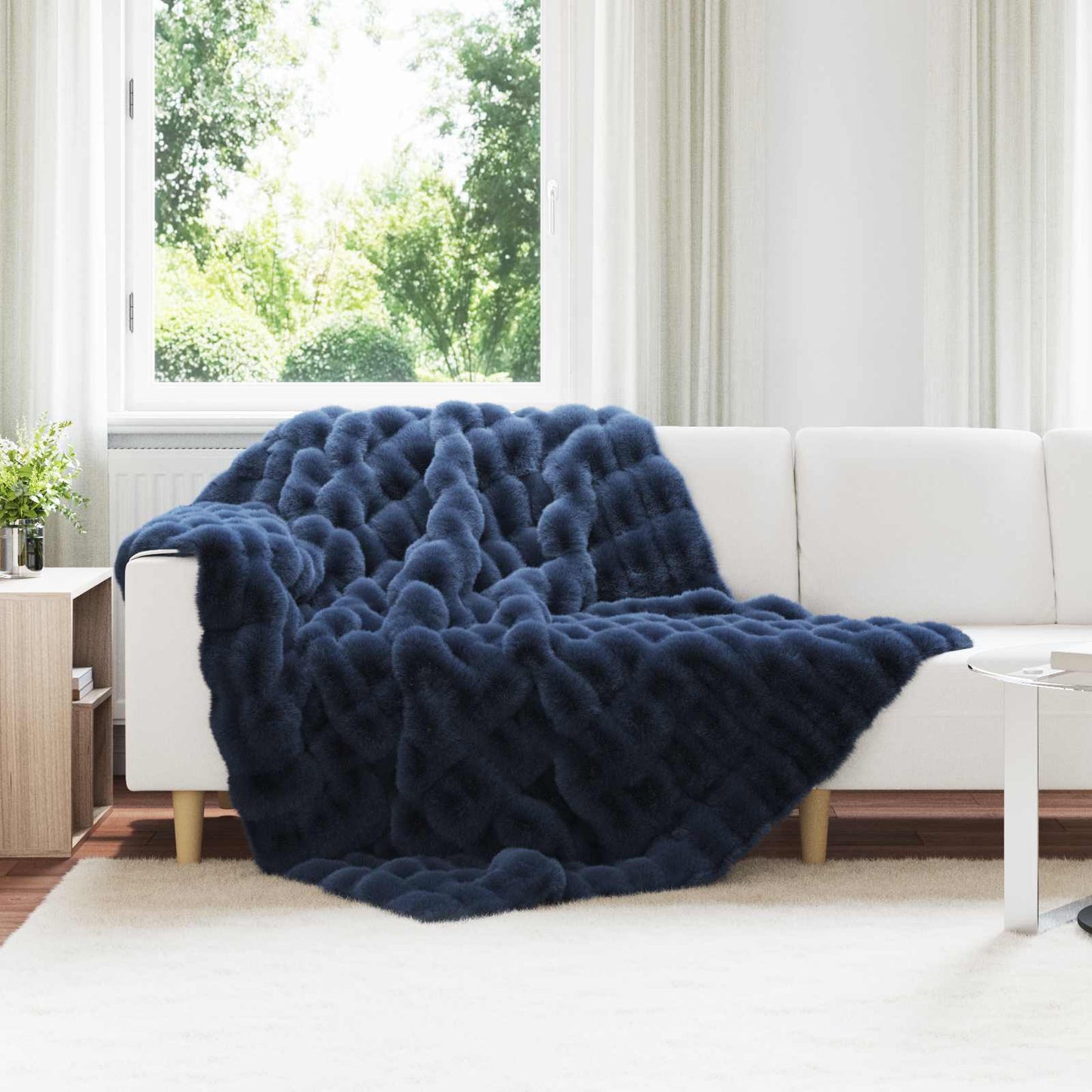Coperta antiscivolo in finta di coniglio Olite Blu Marino