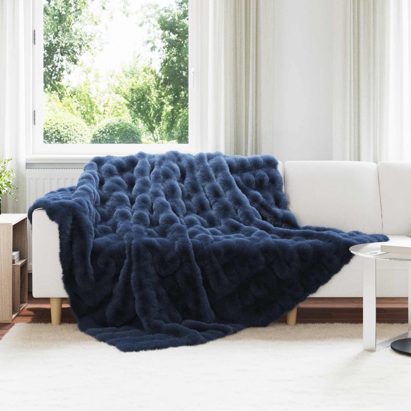 Coperta antiscivolo in finta di coniglio Olite Blu Marino
