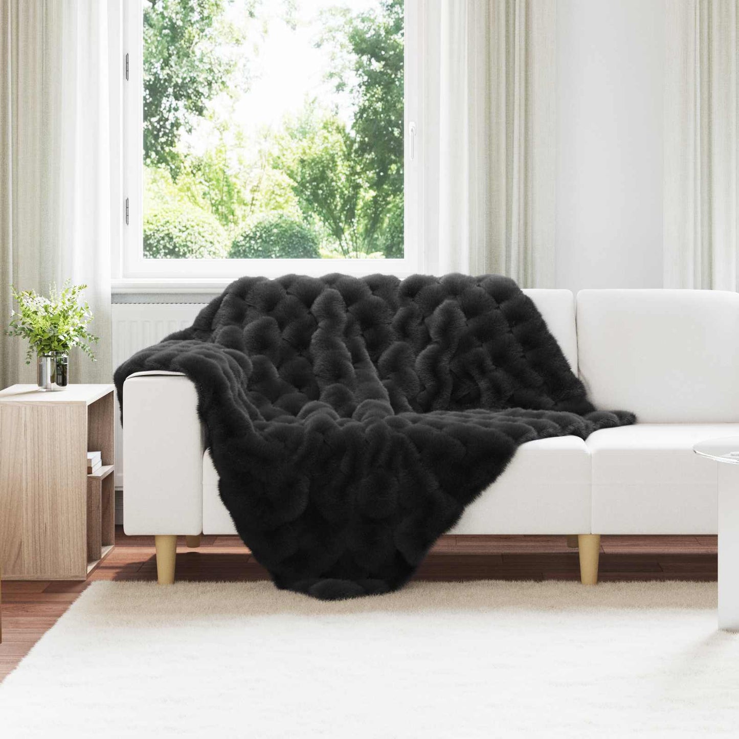 Coperta antiscivolo in finta di coniglio Olite Nero Poliestere