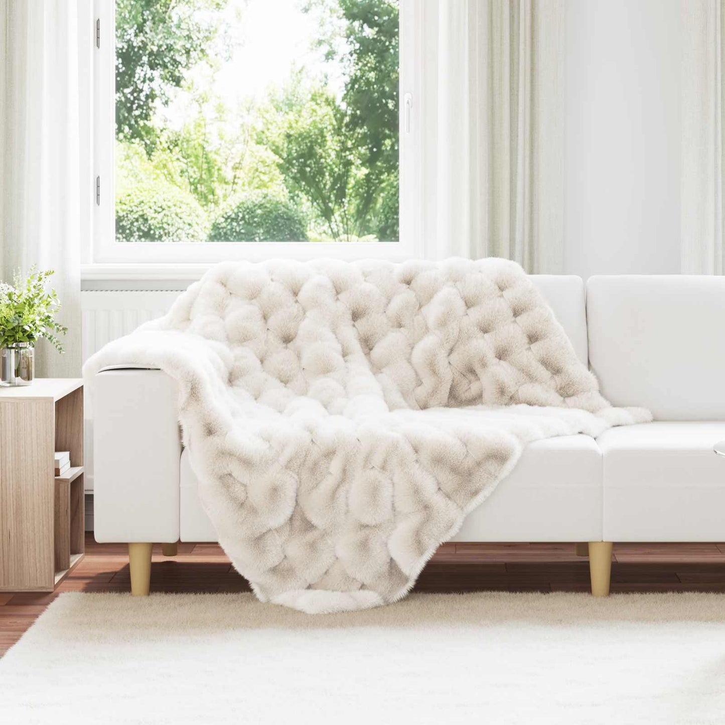 Coperta antiscivolo in finta di coniglio Olite 4 pcs Bianco