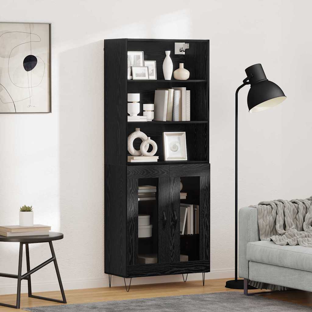 Credenza 2 pcs Rovere Nero Legno multistrato