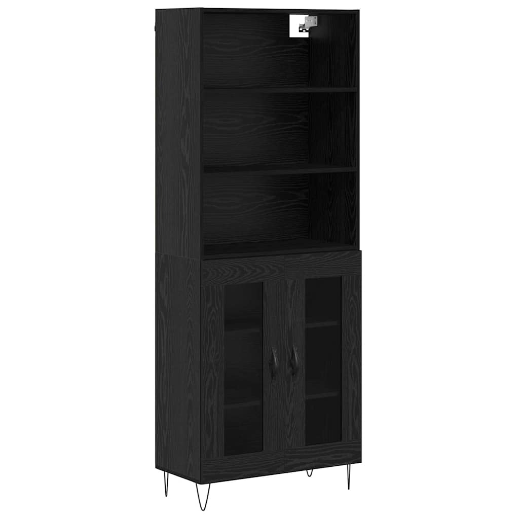 Credenza 2 pcs Rovere Nero Legno multistrato