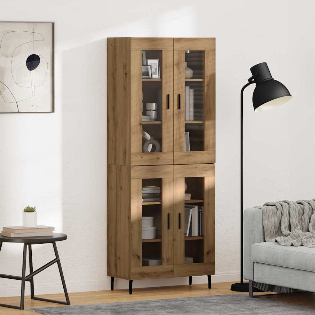 Credenza 2 pcs Rovere artigianale Legno Stratificato e Vetro