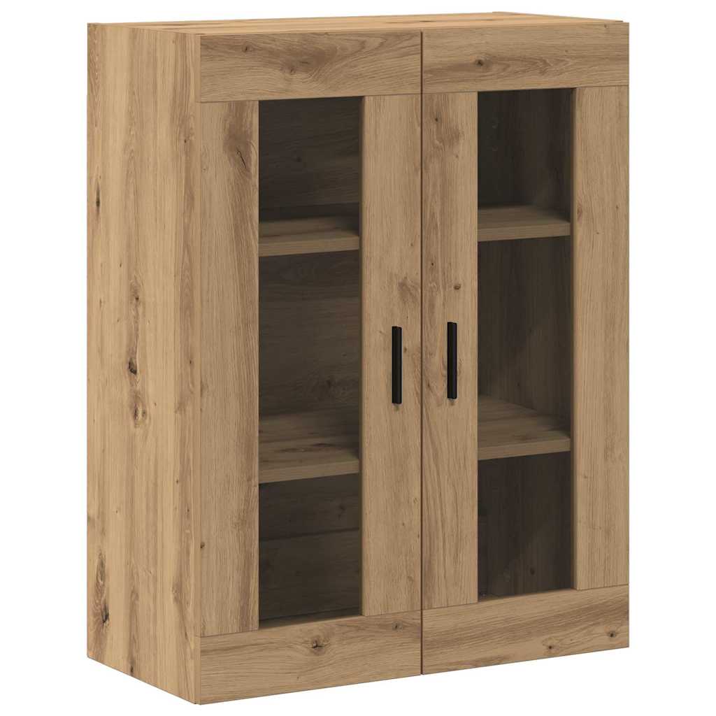 Credenza 2 pcs Rovere artigianale Legno Stratificato e Vetro