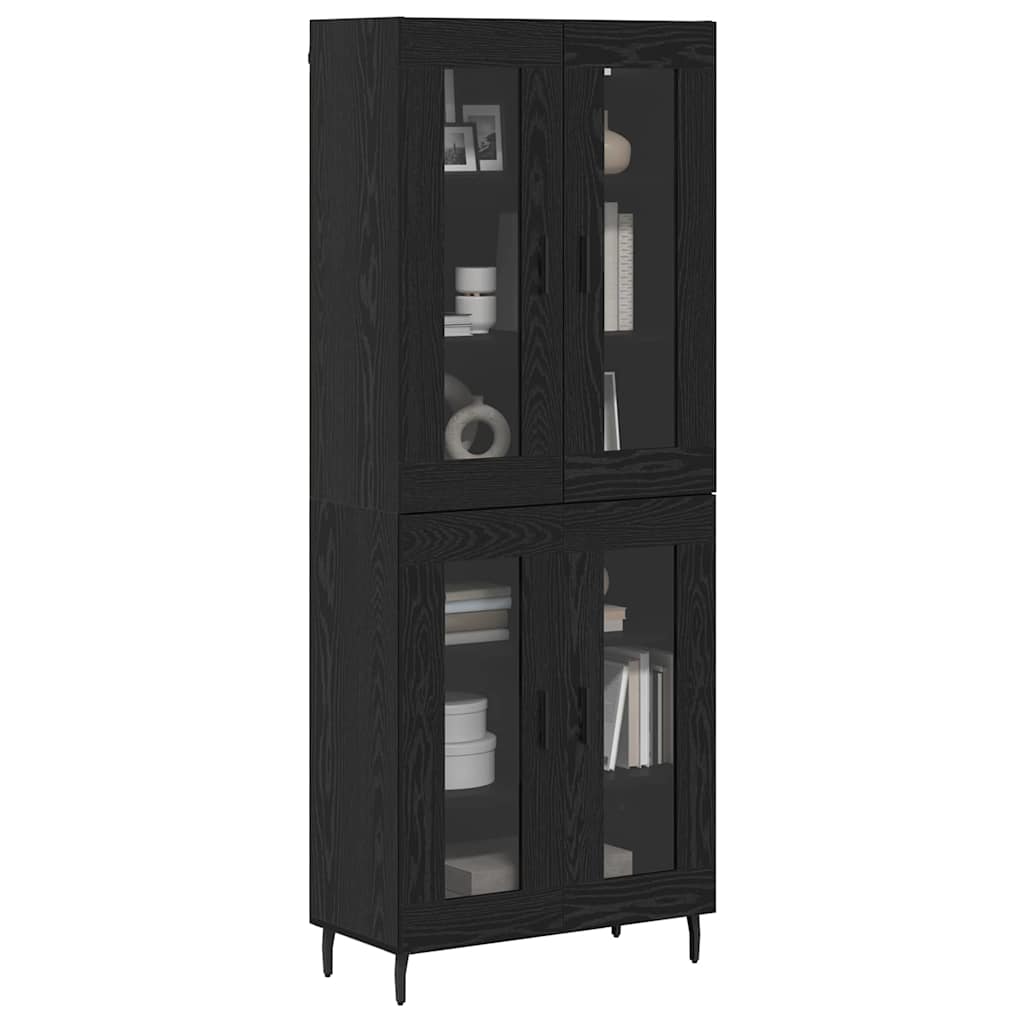 Credenza 2 pcs Rovere Nero Legno Stratificato e Vetro