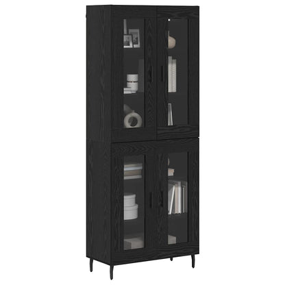 Credenza 2 pcs Rovere Nero Legno Stratificato e Vetro