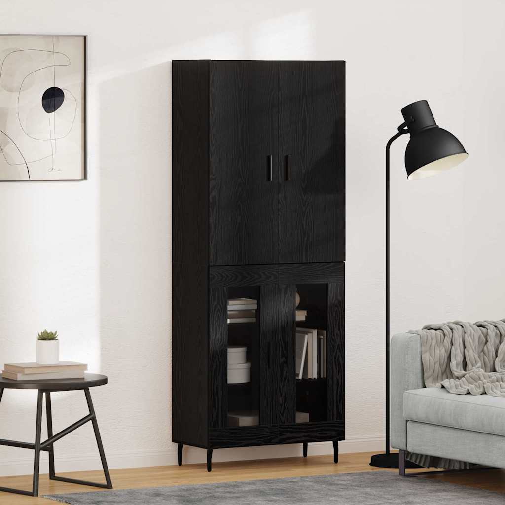 Credenza 2 pcs Rovere artigianale Legno Stratificato e Vetro