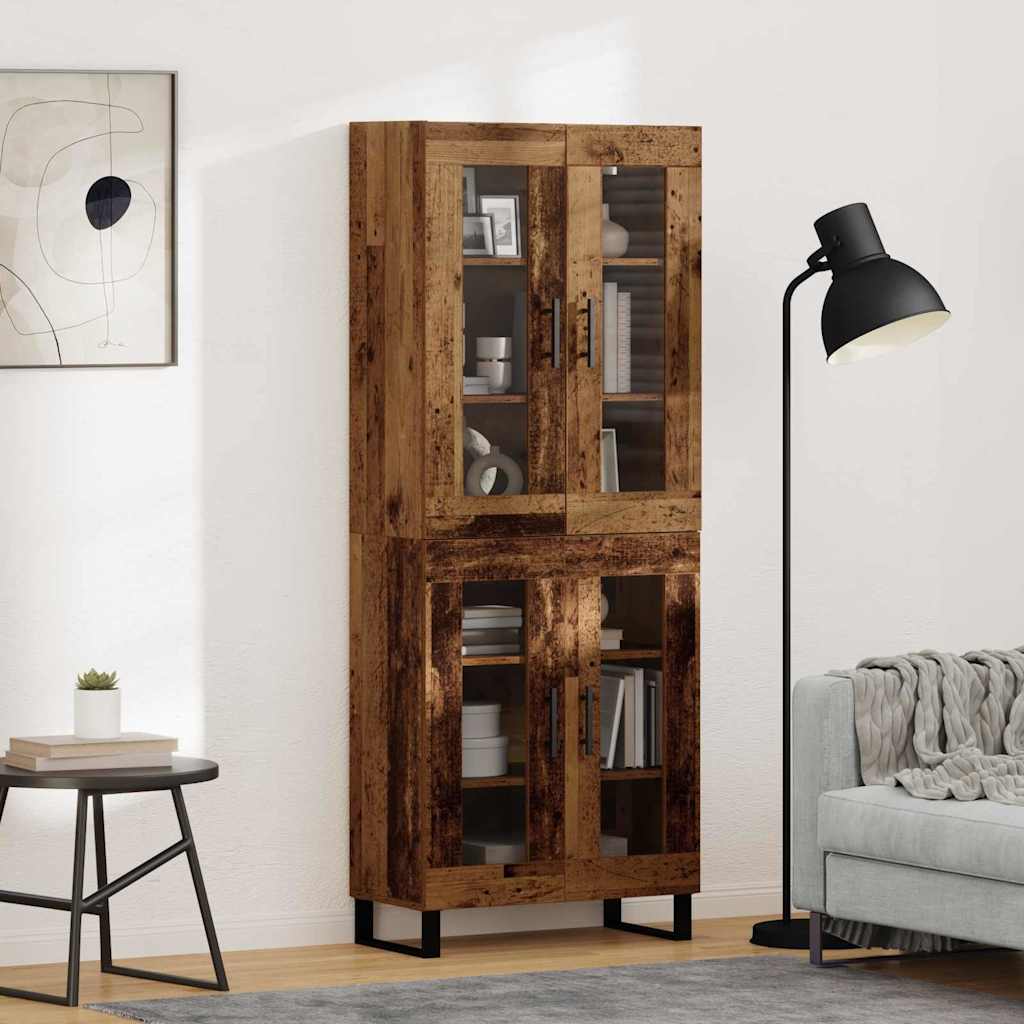 Credenza 2 pcs Legno vecchio Legno Stratificato e Vetro