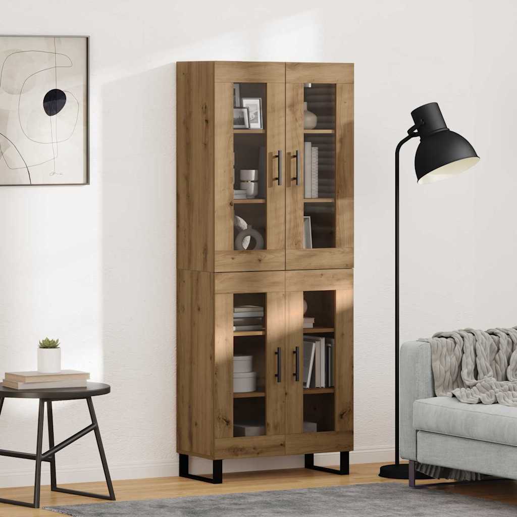 Credenza 2 pcs Rovere artigianale Legno Stratificato e Vetro