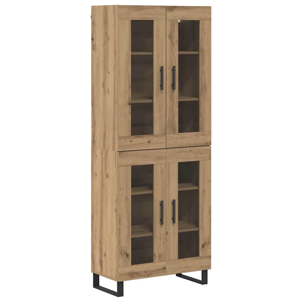 Credenza 2 pcs Rovere artigianale Legno Stratificato e Vetro